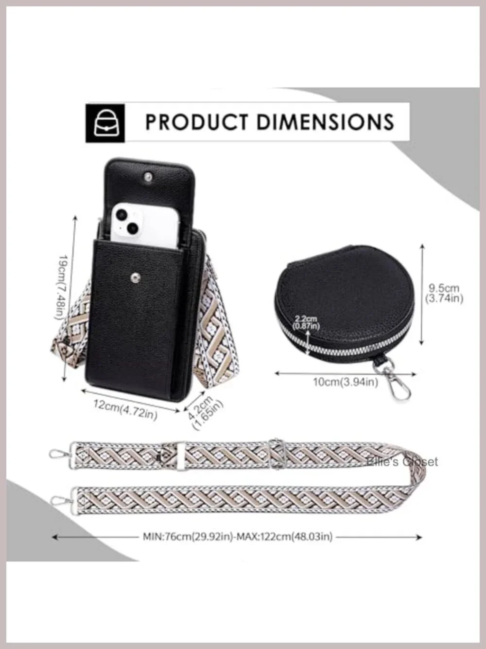 Vegan Leather Crossbody Bag for Women with Detachable Coin Pouch - Cell Phone